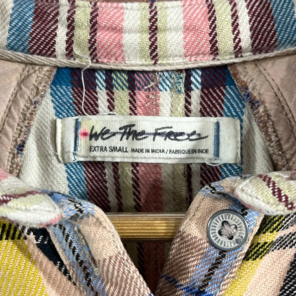 We The Free Moon Bay Boho Plaid Patchwork Babydoll Top Multi Color Womens XS 90s